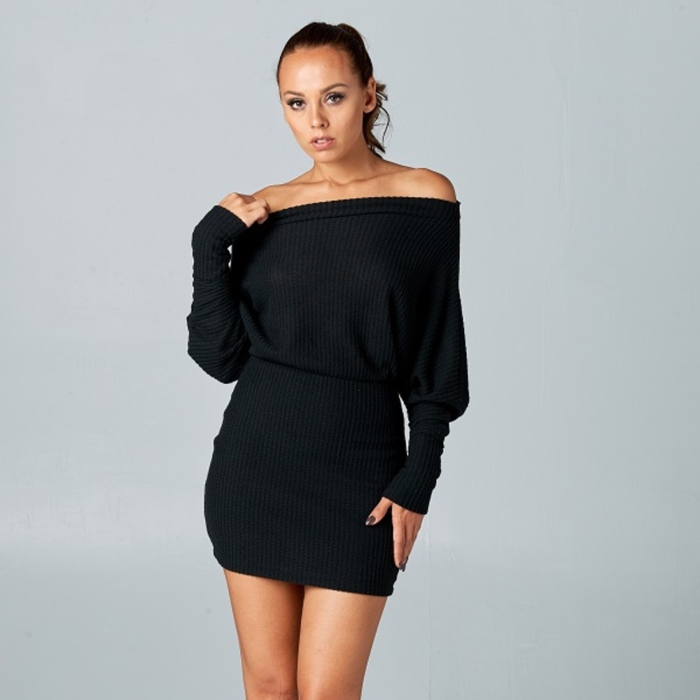 Popcorn Waffle Off Shoulder Dress - Picture 2 of 5